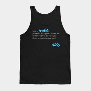 Aquarius - She Is Water Zodiac Art Motif Tank Top